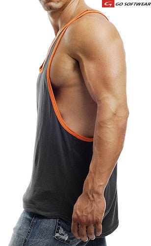 T-shirt débardeur moulant Go Softwear Active LA Wash Y Back Charcoal/Orange 4745 Taille L