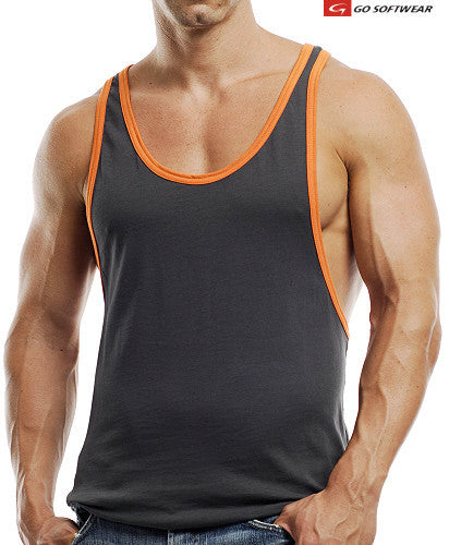 T-shirt débardeur moulant Go Softwear Active LA Wash Y Back Charcoal/Orange 4745 Taille L