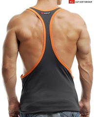 Go Softwear Active L A wash y back muscle tank top charcoal orange racerback with sleek athletic design back view