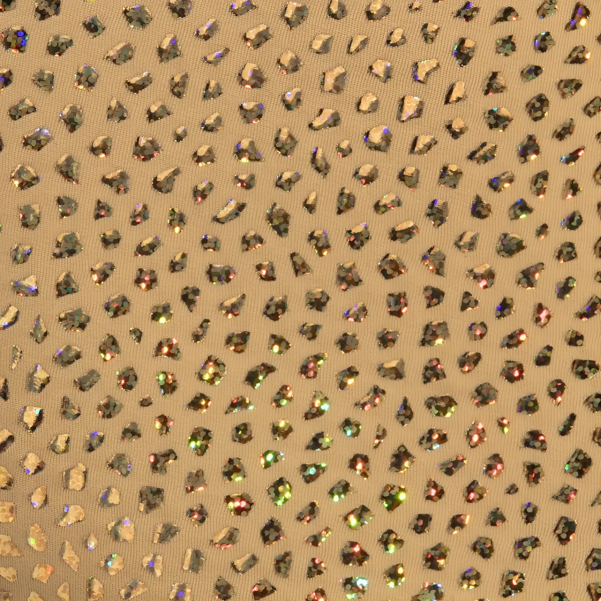 Gold stones trunk featuring gold-toned fabric with iridescent rhinestones in a leopard print pattern