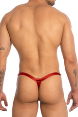 Good Devil GDC0510 jockstrap in red metallic thong style with shiny reflective finish showing the back side