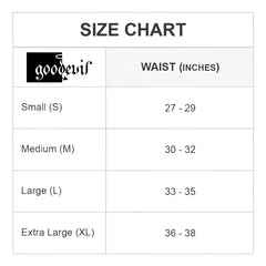 Good devil gdc504 accessory size chart showing waist measurements for small medium large and extra large sizes