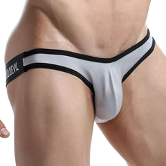 Good Devil GDE032 jockstrap in silver metallic briefs with black trim and dooddevil logo on waistband