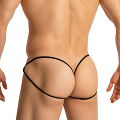 Black Good Devil GDE072 jockstrap thong with thin straps made of stretchy fabric shown from the back side
