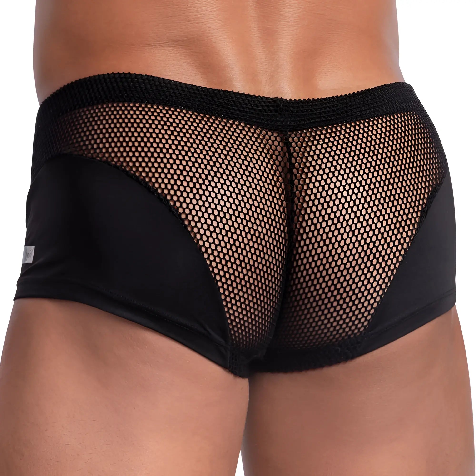 Good Devil GDG014 black mesh briefs with solid fabric waistband and side panels for comfortable everyday wear