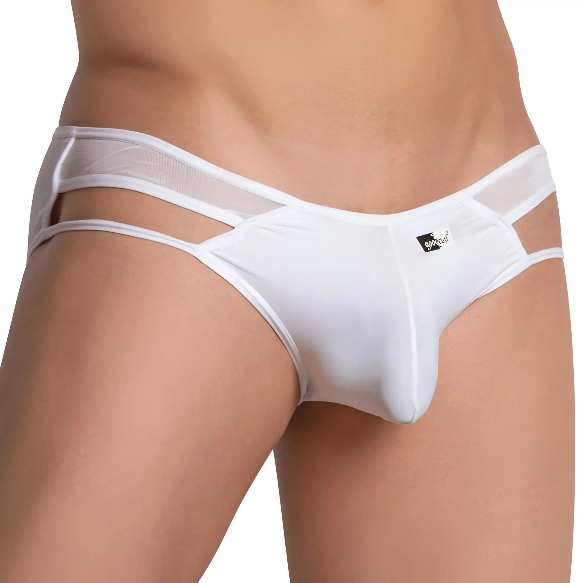 White mesh and solid fabric good devil gdi029 bikini brief with cutout design front view