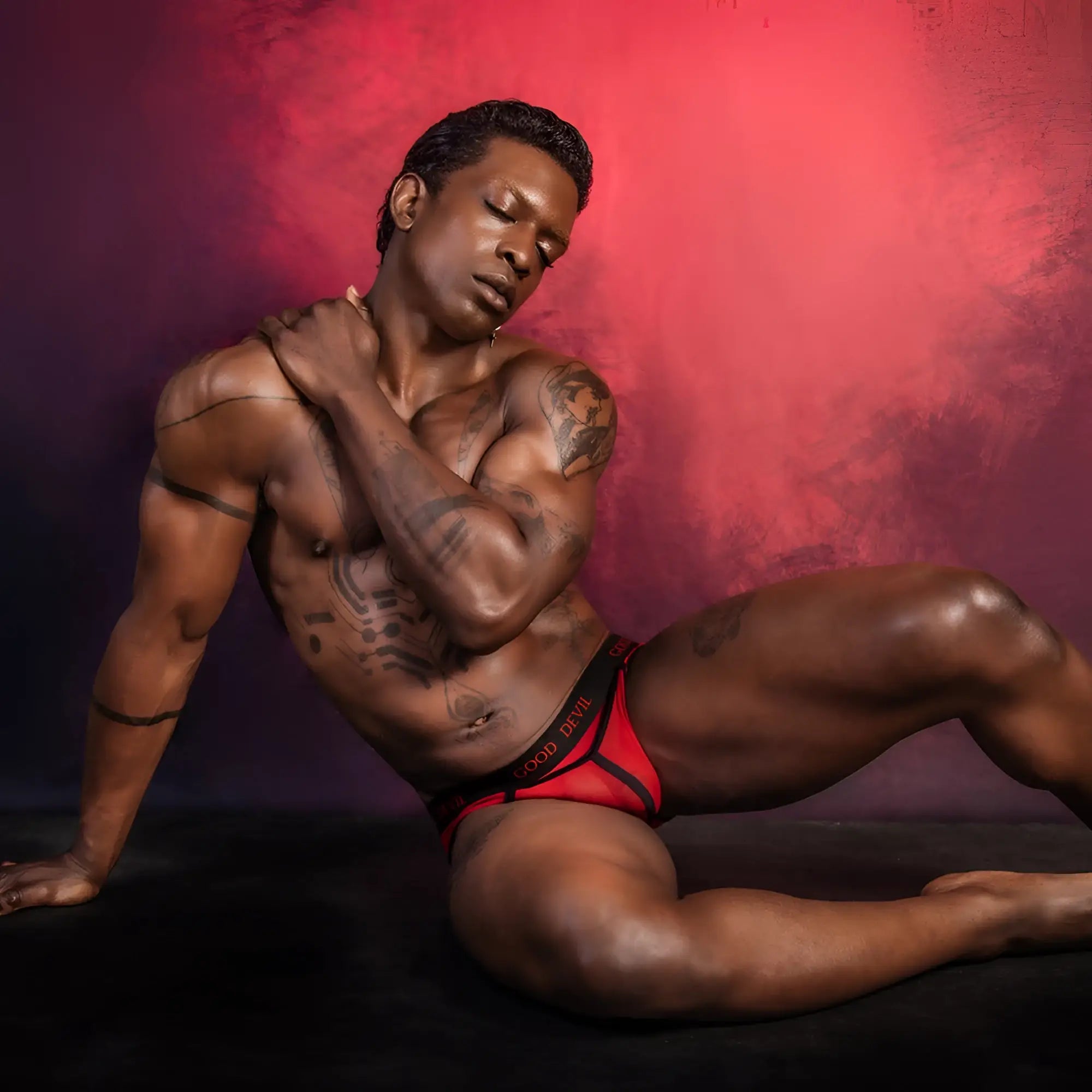 Red and black good devil gdi038 bikini brief with branded waistband made for athletic wear
