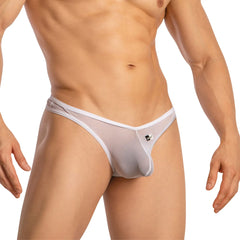 Good Devil GDK069 white mesh thong with white trim and small black logo on the front