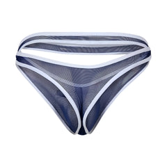 Navy blue mesh thong with white trim and supportive waistband from Good Devil GDK072 showing front view