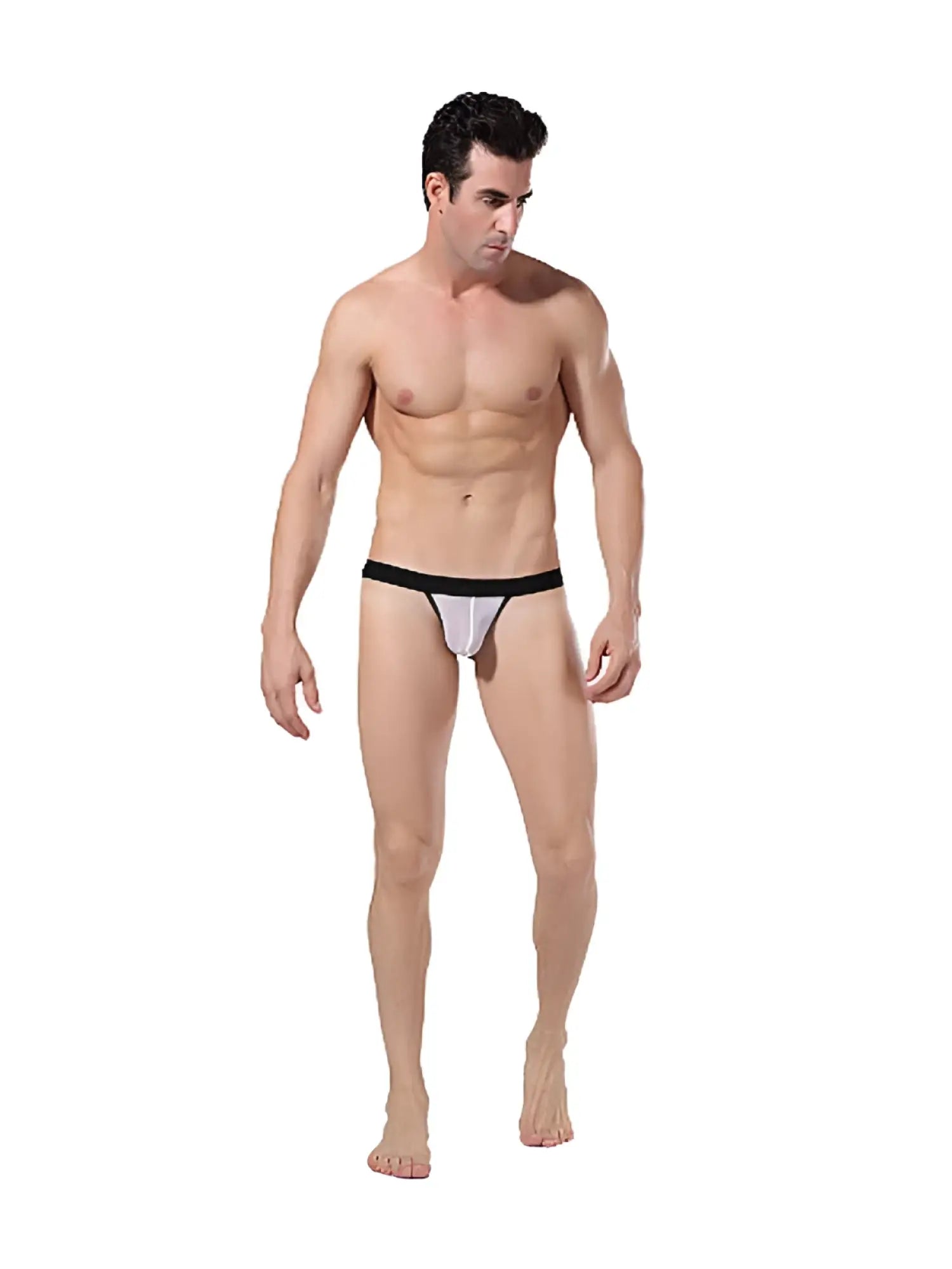 White and black Goodfellas sheer jock strap underwear with a sleek form-fitting design size XL