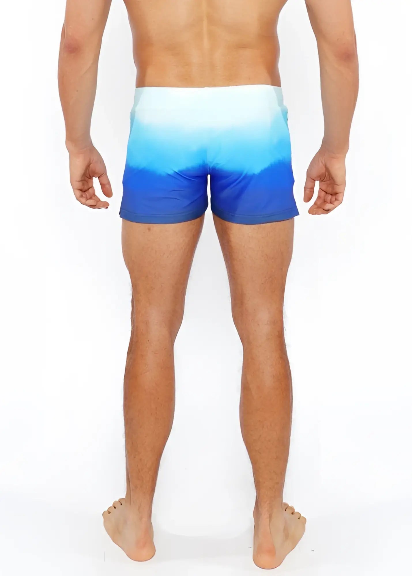 Blue gradient printed swim shorts with smooth seamless fabric finish ideal for swimwear and beach use