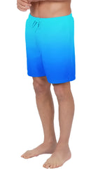Blue gradient swim short swim trunks with a drawstring waistband designed for comfortable beachwear