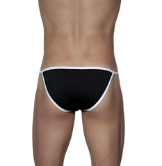 Black groovin accent string bikini briefs with white trim featuring a comfortable fit and sleek design