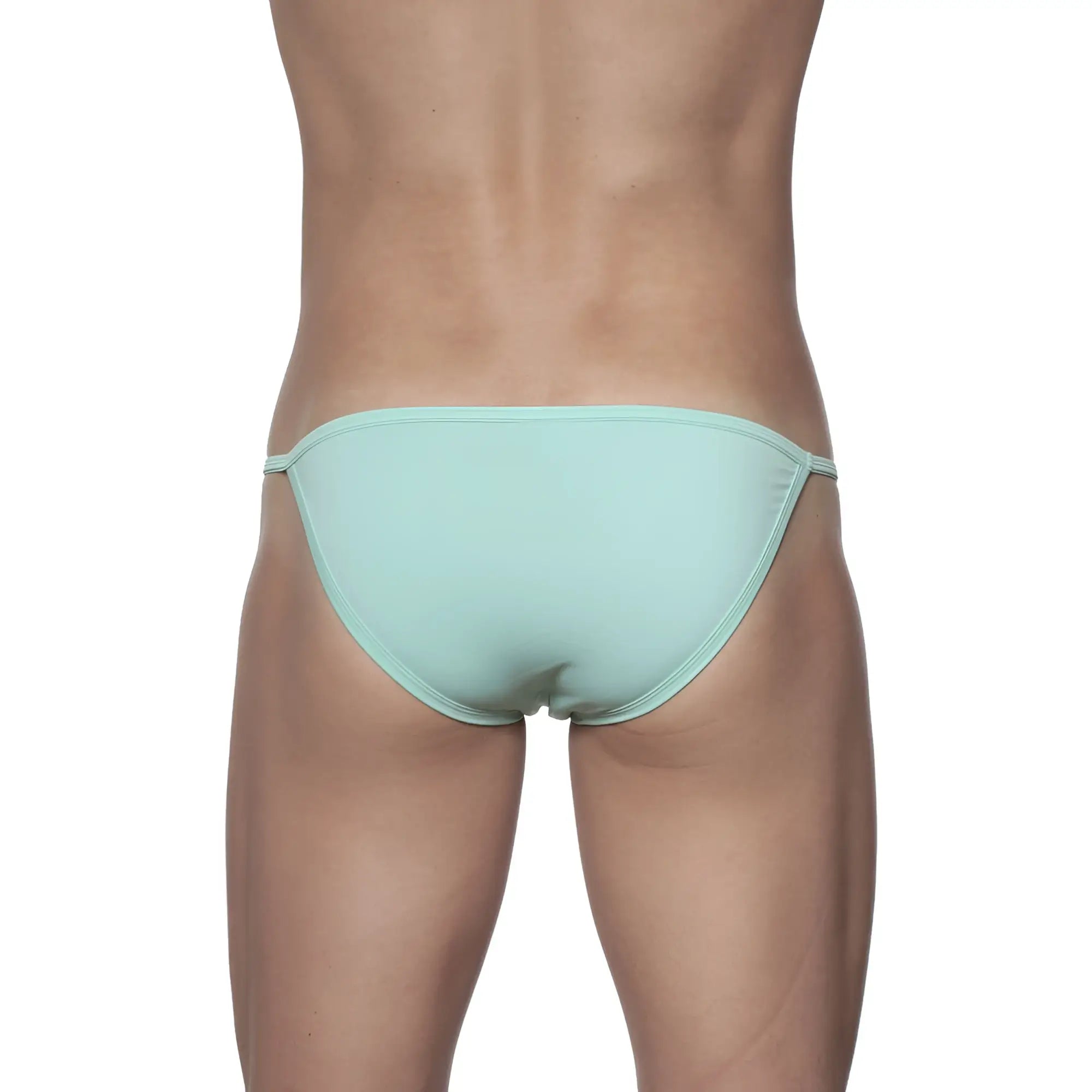 Light blue seamless swim trunks with minimalist design from groovin string bikini mint green collection st0114