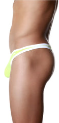 Bright neon green and white minimalistic Groovin Underwear Accent thong with sleek design front view