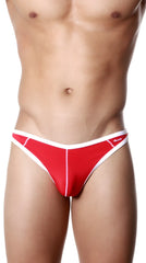 Red and white groovin underwear accent thong red th0109 men’s briefs with sleek form-fitting design shown from the back