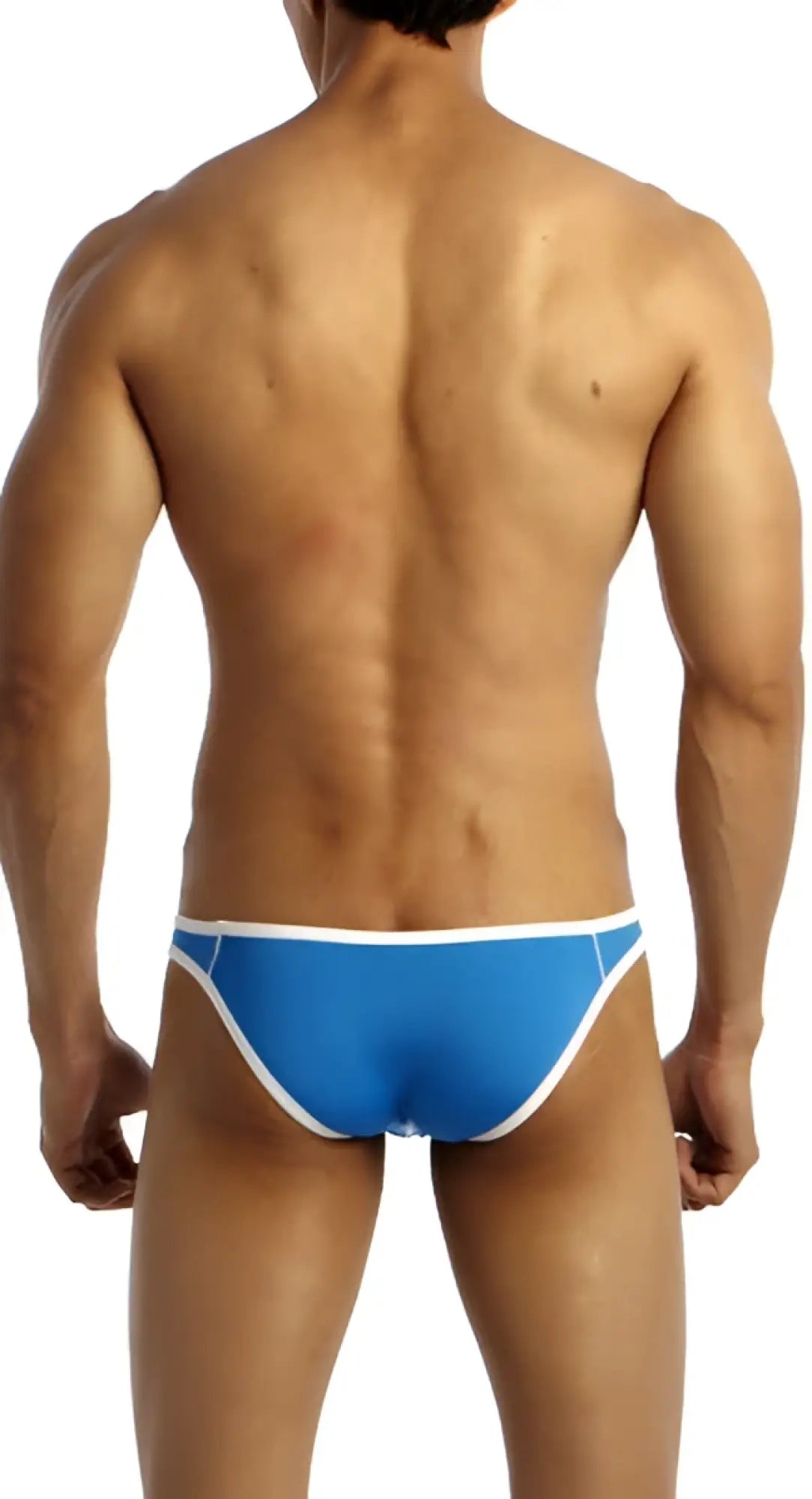 Blue groovin underwear accent v cut bikini swim trunks with white trim designed for comfortable beachwear