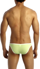 Light green groovin underwear accent v-cut bikini briefs with white trim designed for comfortable everyday wear