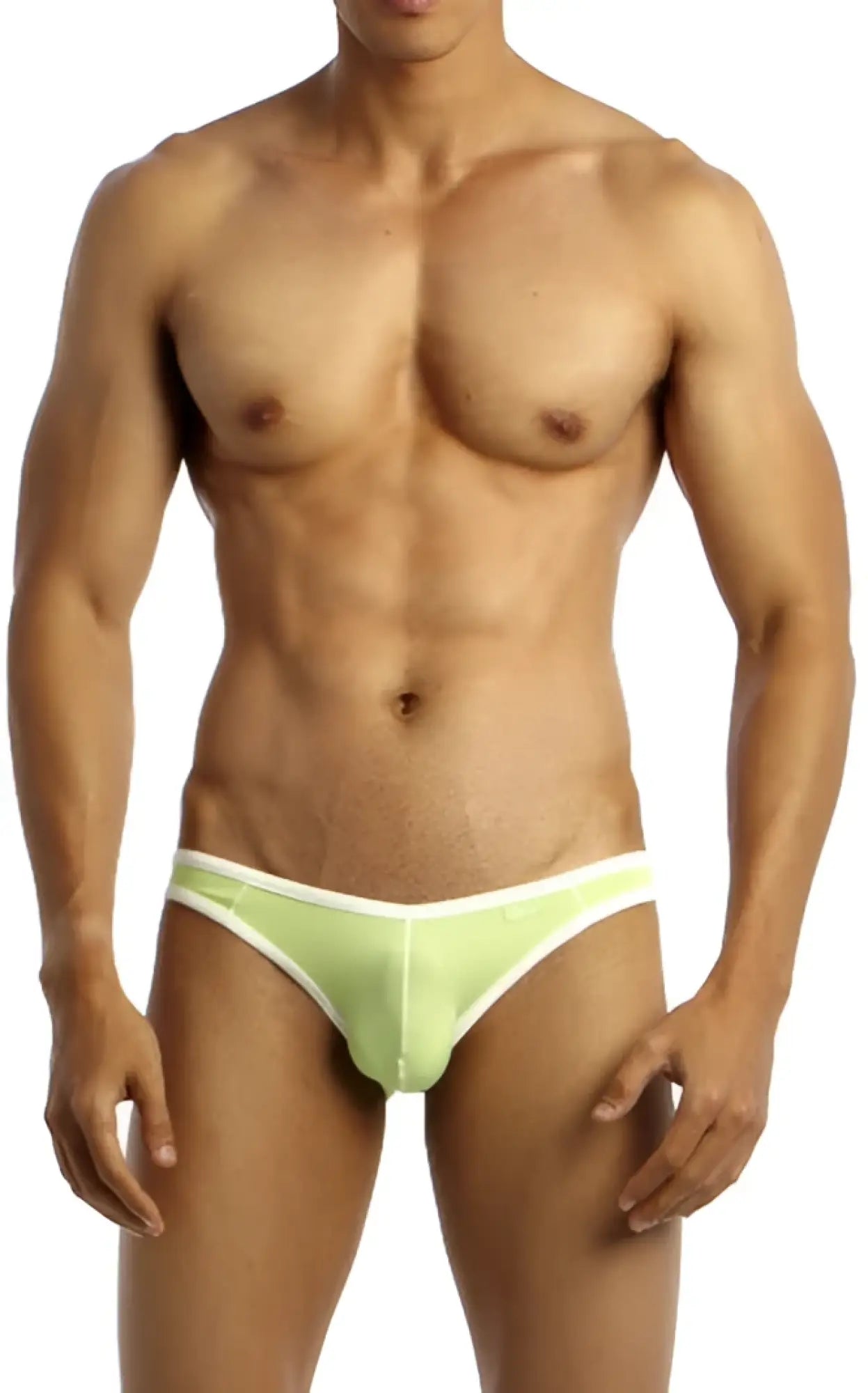 Groovin’ underwear accent v-cut bikini briefs in light green with white trim and a form-fitting design