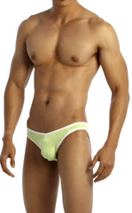 Lime green and white groovin underwear accent v-cut bikini athletic briefs with sleek form-fitting design front view