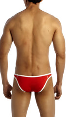 Groovin underwear accent v-cut bikini in red with white trim swim trunks for comfortable beachwear