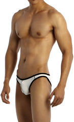 White and black groovin underwear accent v-cut bikini briefs with a sleek form-fitting design