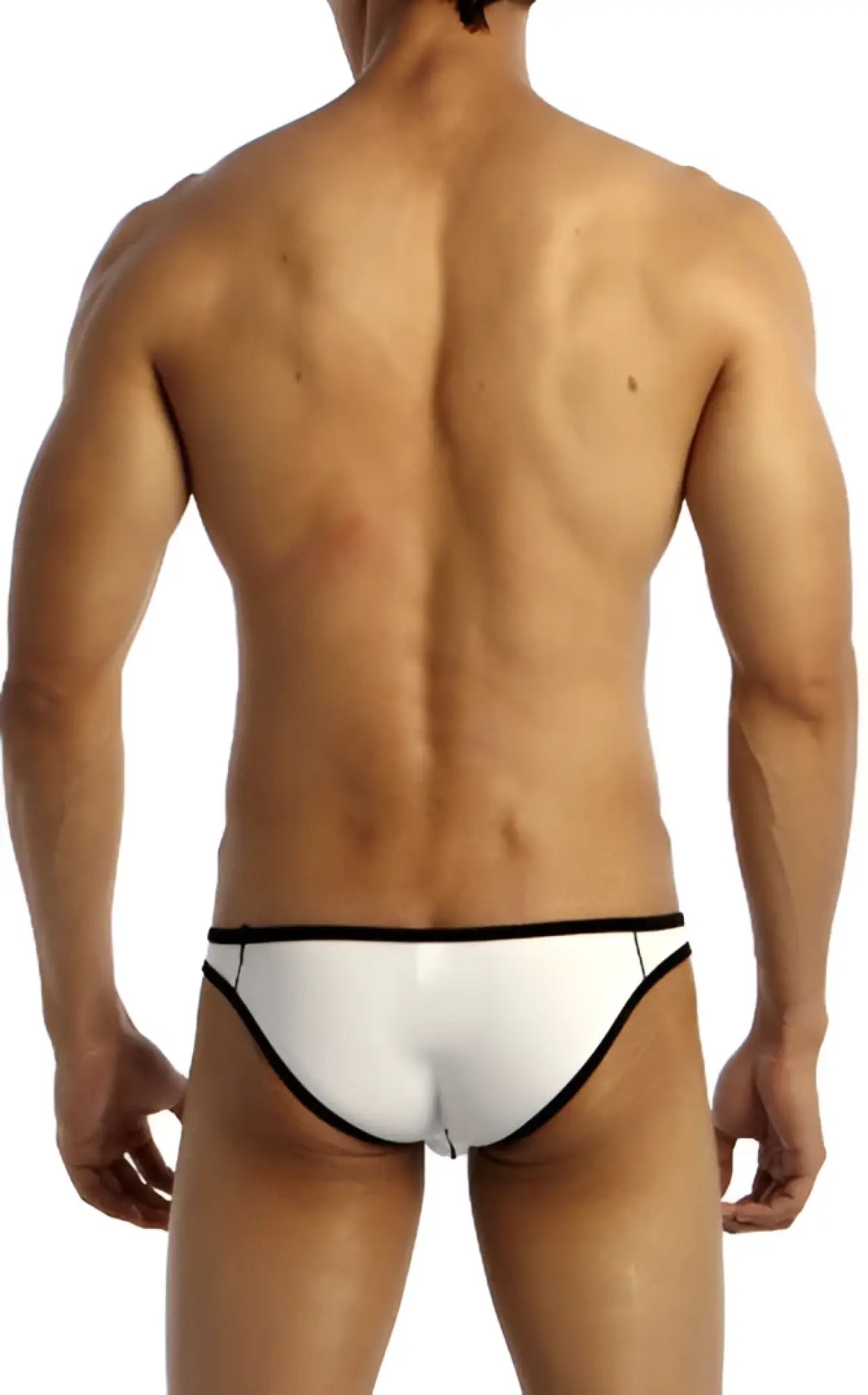 White groovin underwear accent v cut bikini briefs with black trim showing front side design