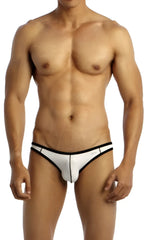 White briefs groovin underwear accent v cut bikini with black trim and central seam in white color