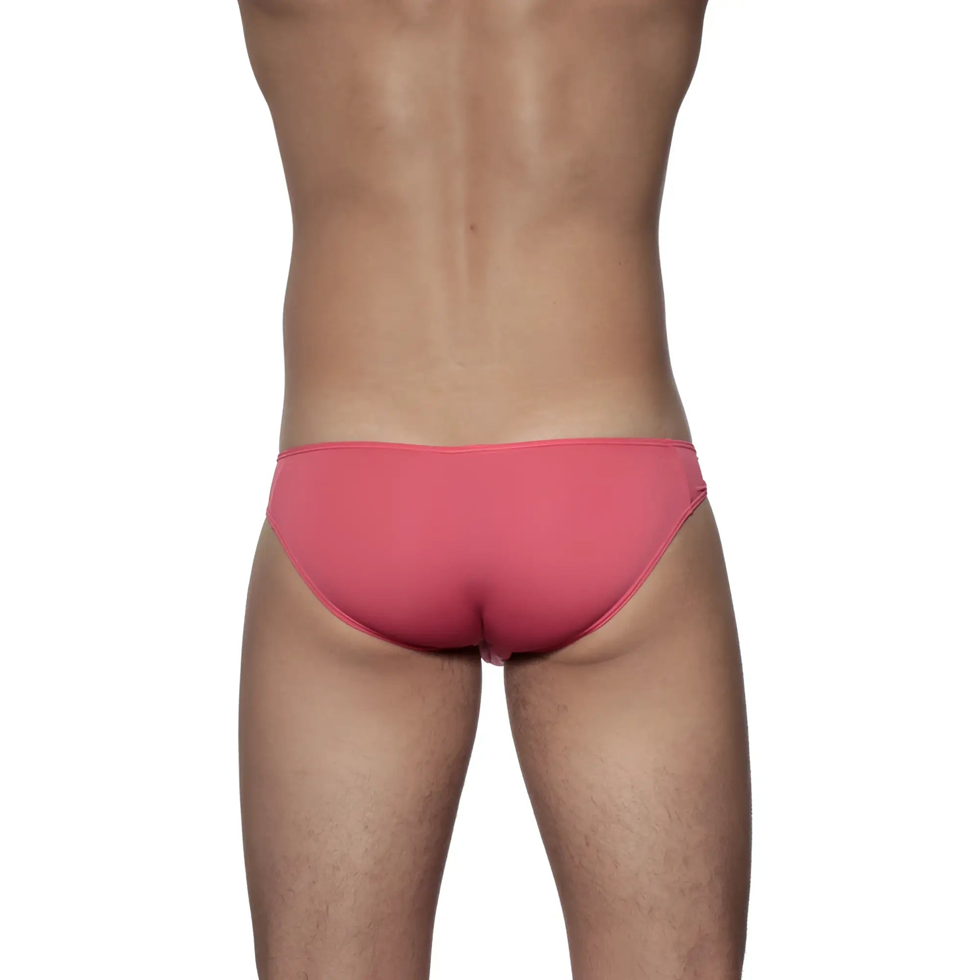 Groovin underwear athletic v-cut bikini brief in rouge red with sleek coral pink smooth form-fitting fabric