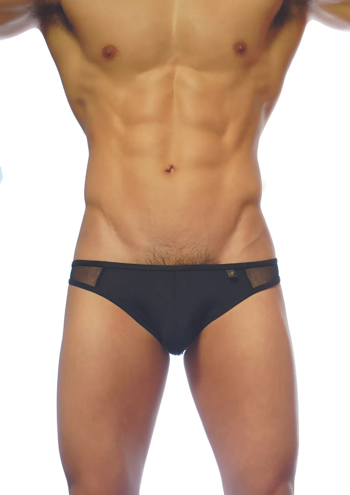 Black groovin underwear athletic v-cut briefs with mesh trim and sleek form-fitting design in black color