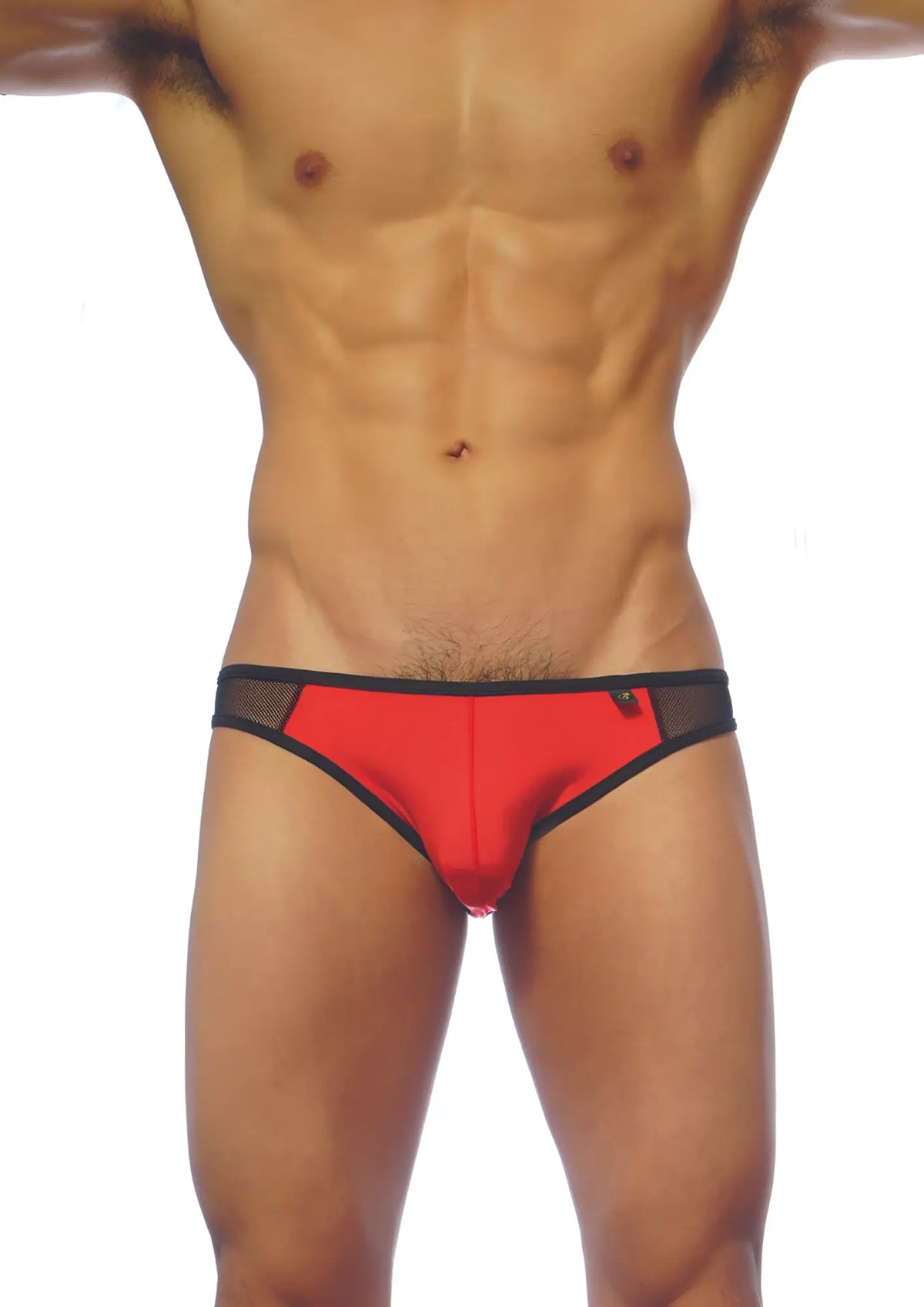 Groovin underwear athletic v-cut mesh brief in red and black featuring breathable mesh trim for men