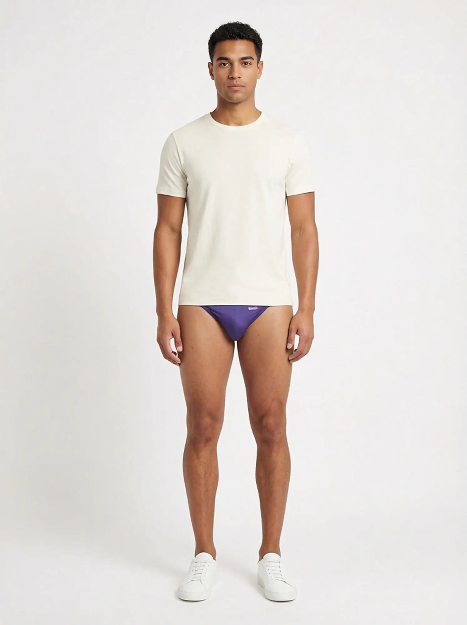 Purple groovin underwear string bikini indigo briefs with subtle logo on waistband showing front side
