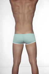 Light blue groovin underwear super extra low cut boxer with white trim in mint green fabric for comfortable wear