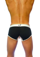 Black groovin underwear ventilated cup boxer briefs with white trim and subtle logo on waistband front view