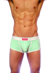 Groovin underwear ventilated cup boxer green cb1607 in mint green with white trim mesh panel and phoenix logo waistband