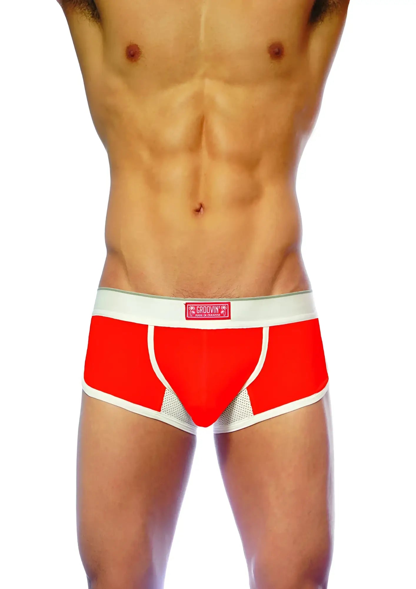 Red and white groovin underwear ventilated cup boxer red cb1609 men’s briefs with breathable mesh panel design