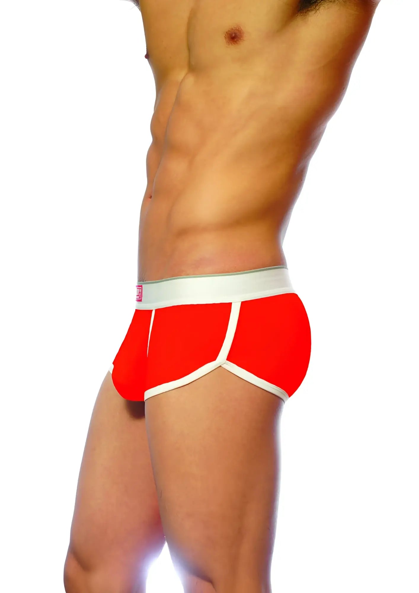 Groovin underwear ventilated cup red briefs with white trim and waistband designed for breathability and comfort