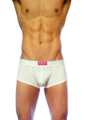 White men’s groovin underwear ventilated cup boxer with red label and mesh paneling for breathability
