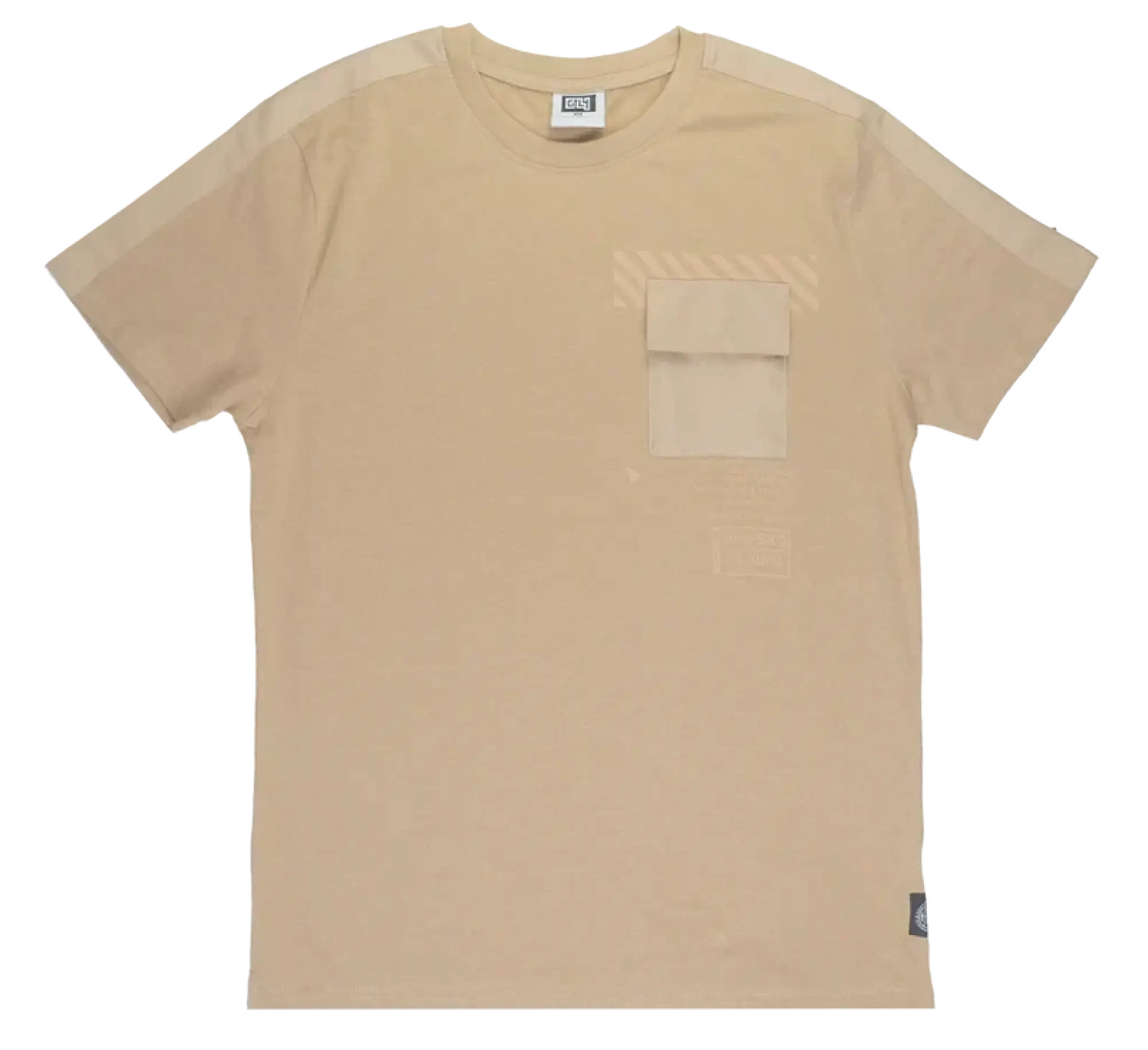Beige gtl4 pocket t-shirt with short sleeves chest pocket and subtle diagonal stripe detailing