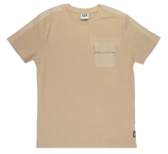 Beige gtl4 pocket t-shirt with short sleeves chest pocket and subtle diagonal stripe detailing