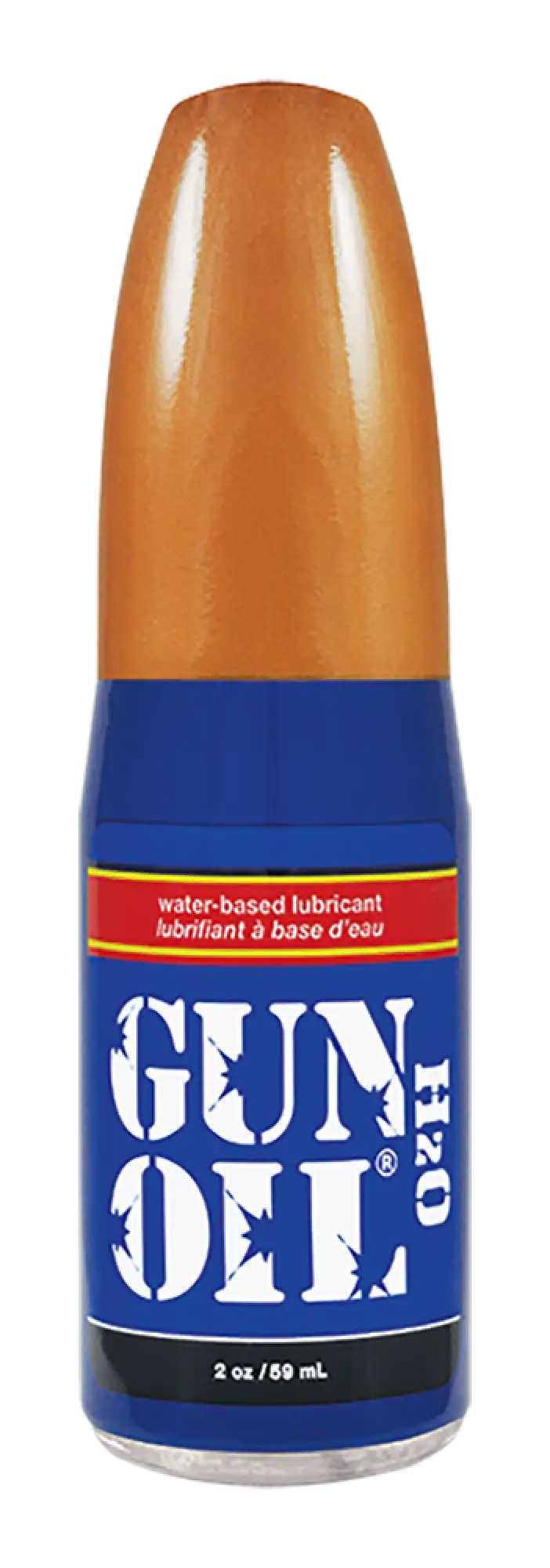 Blue and orange bottle of gun oil h2o 120 water-based lubricant designed for smooth firearm maintenance