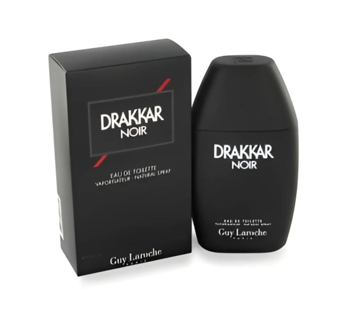 Black matte-finish bottle of Guy Laroche Drakkar Noir eau de toilette spray 1 oz men’s fragrance