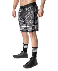Black bandana patterned hank classic short with white paisley and border details ideal for casual wear