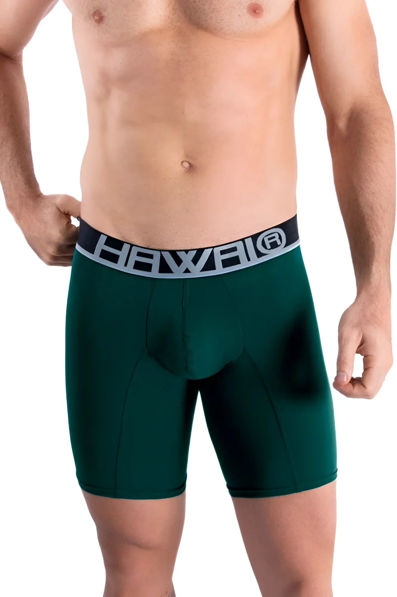 Dark green Hawai 41903 solid athletic boxer briefs with black and white elastic waistband for comfortable support