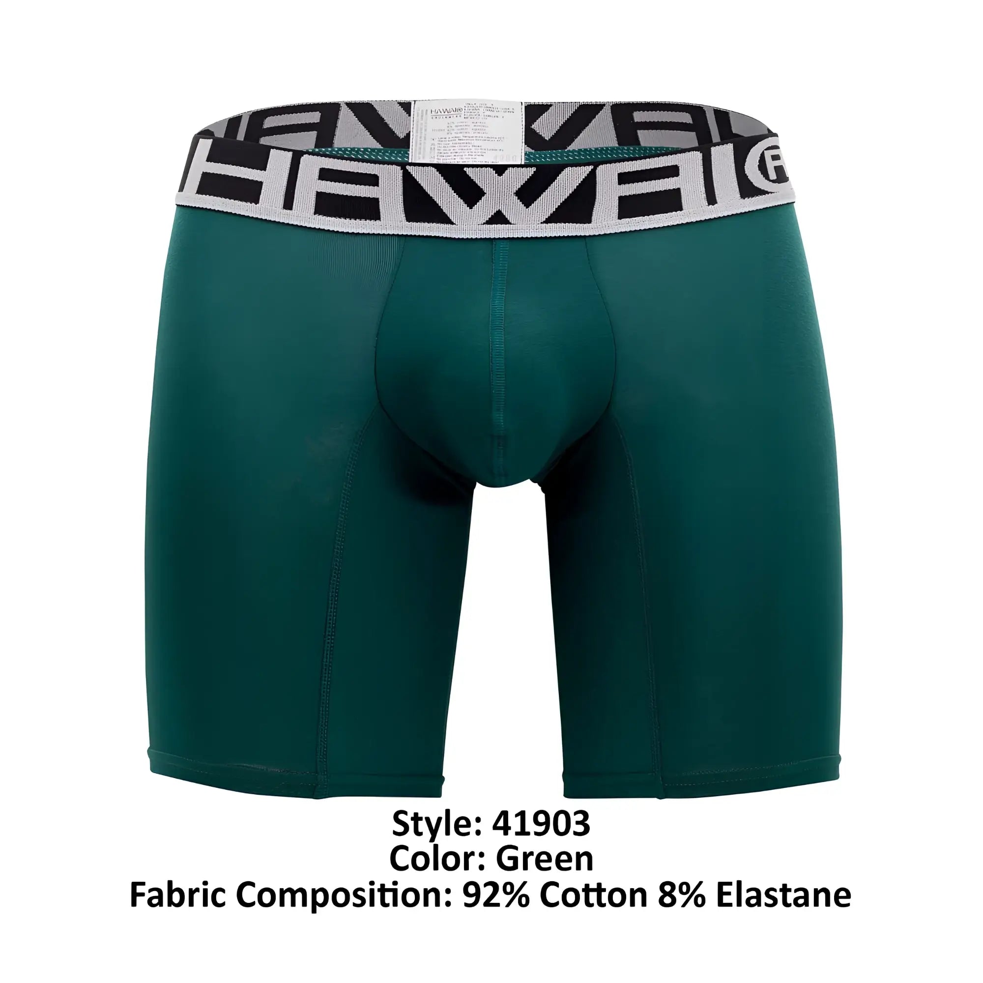 Green men’s solid athletic boxer briefs with black and white patterned hewel waistband color green hawai 41903