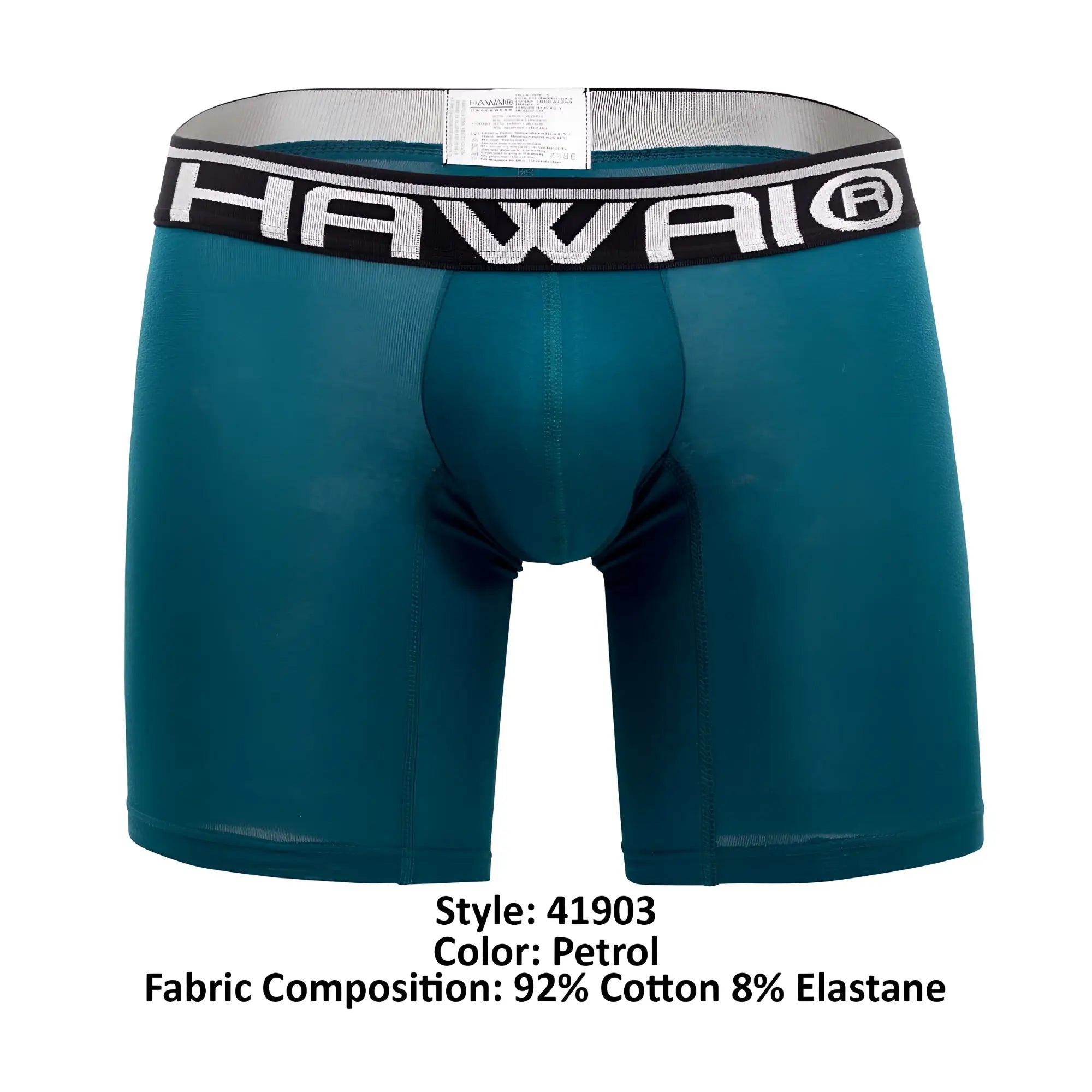 Teal hawaii 41903 solid athletic boxer briefs with black waistband white lettering and subtle ribbed texture