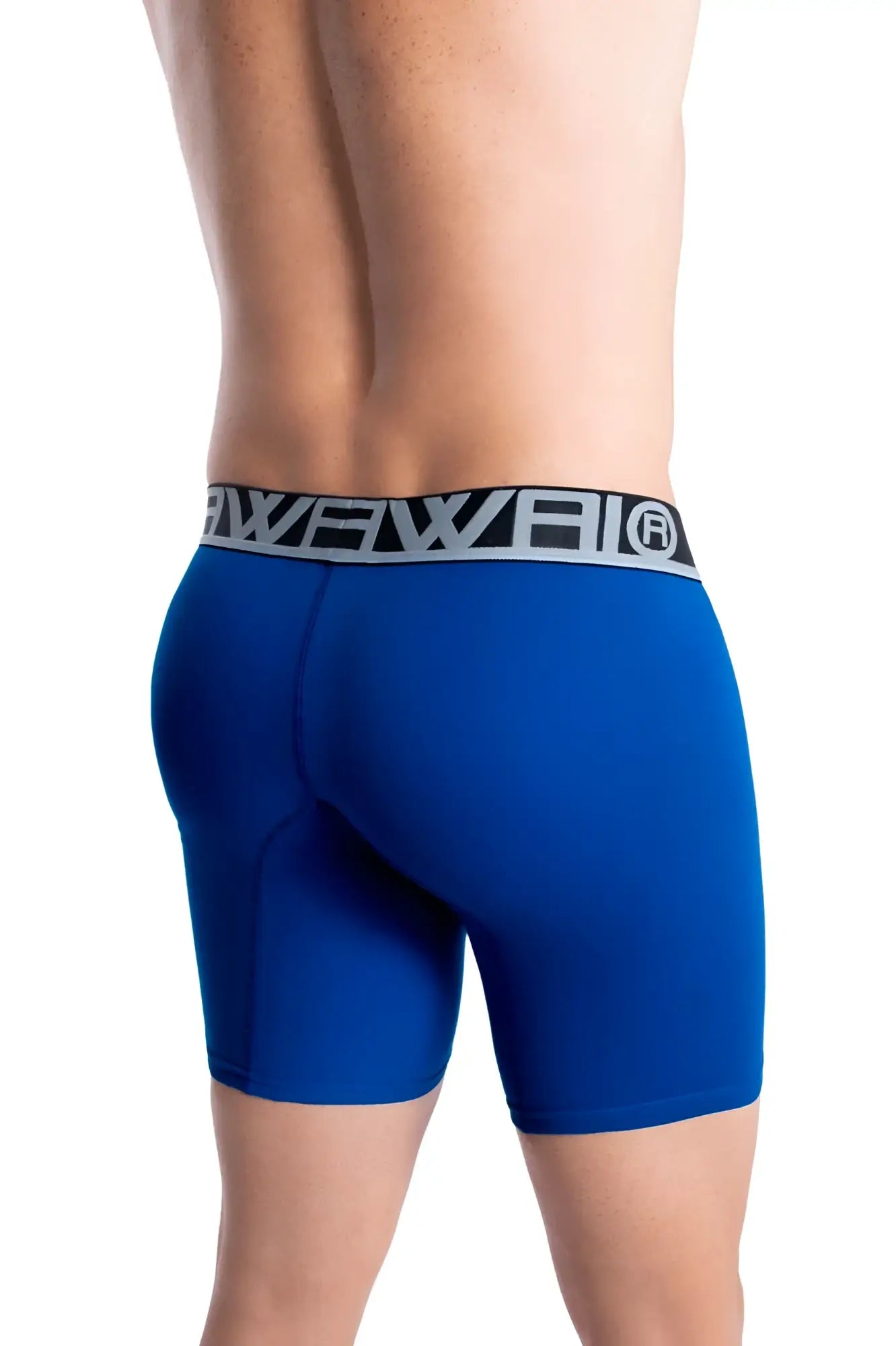Blue hawai 41903 solid athletic boxer briefs with black and gray rave logo waistband for men
