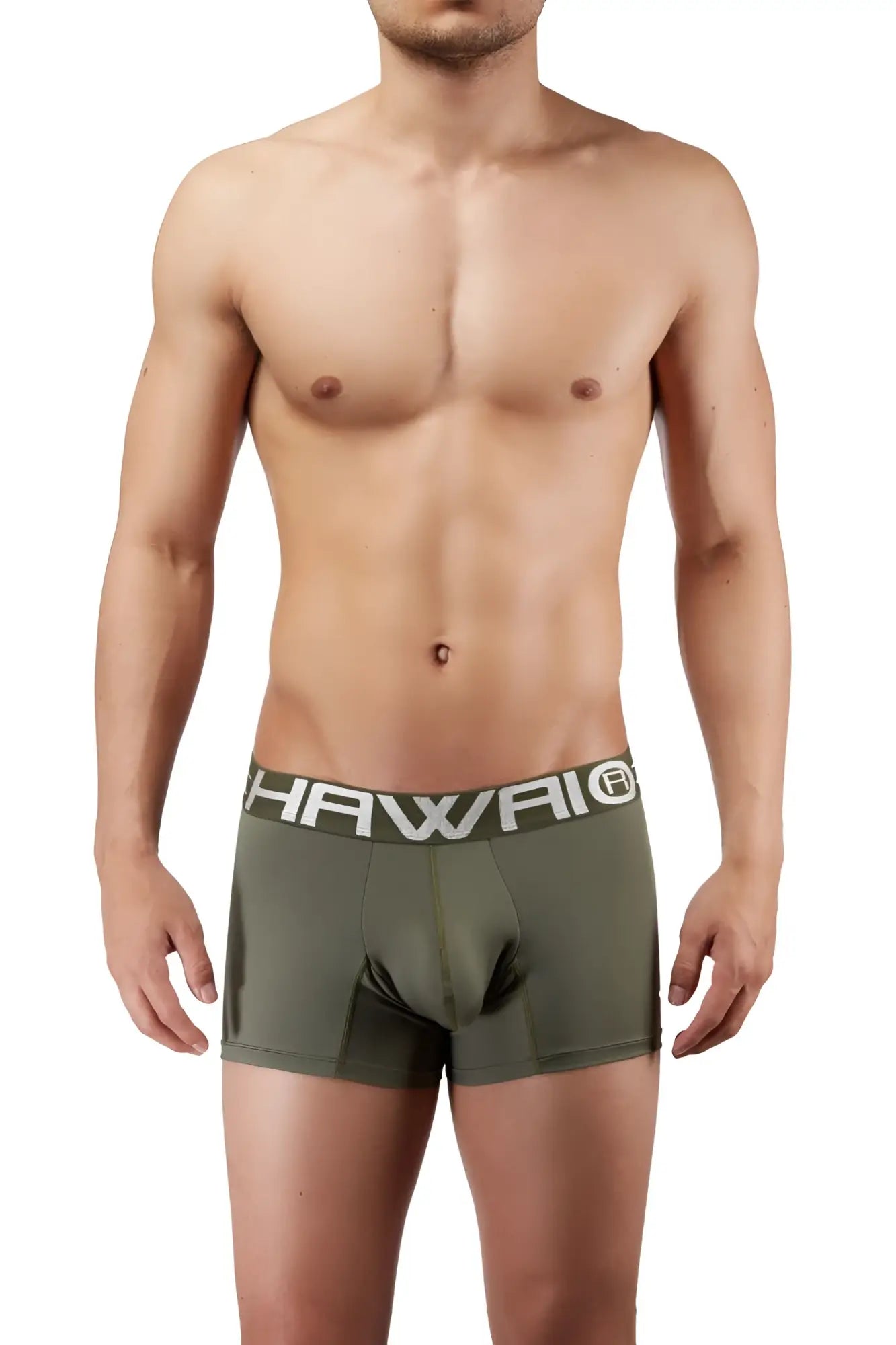 Olive green hawai 41948 boxer briefs with white logo band designed for comfort and support in military green color