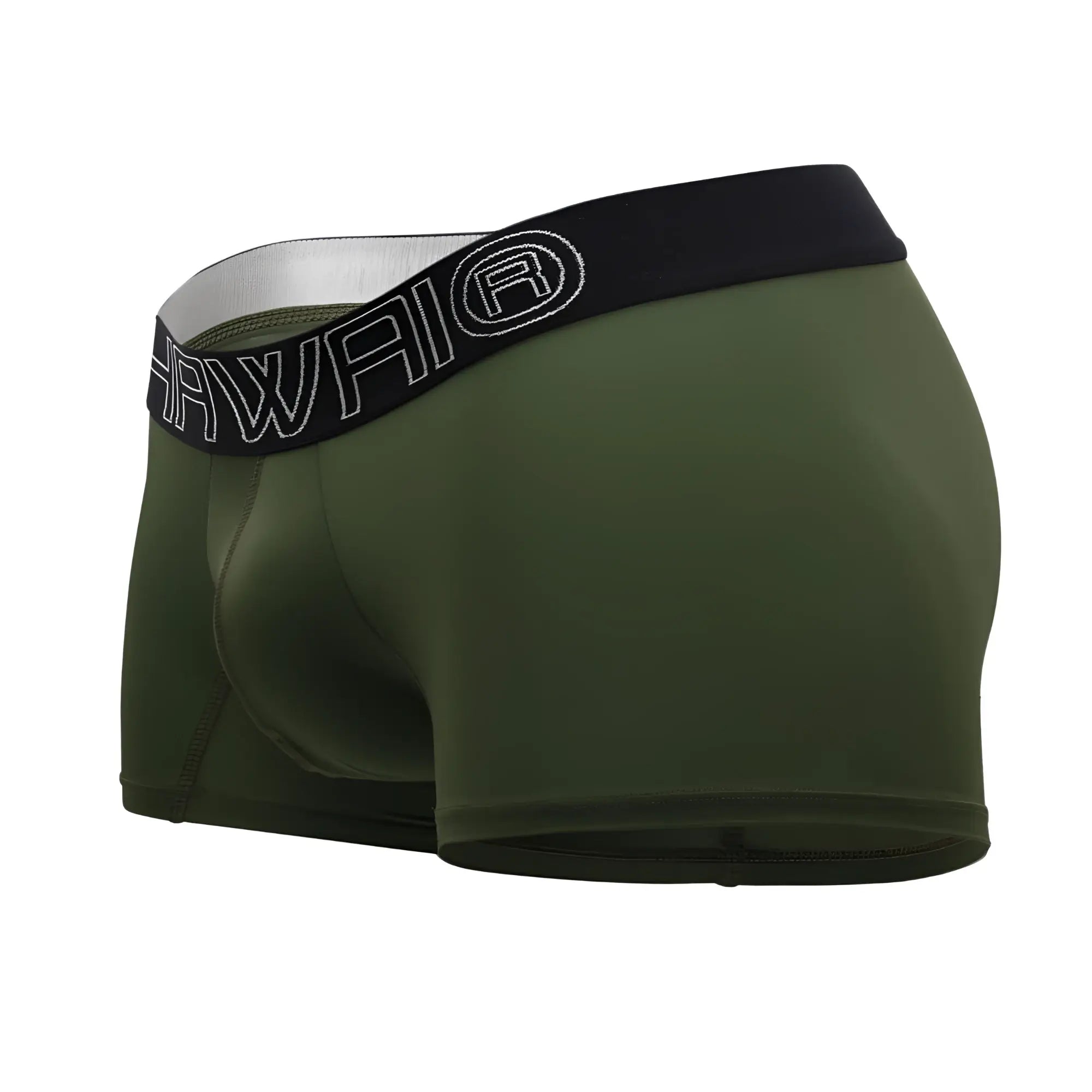Olive green hawai 41948 men’s boxer briefs with black elastic waistband and white outlined hawaii logo