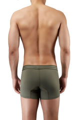 Olive green hawai 41948 boxer briefs with two thin white stripes on waistband designed for comfortable wear